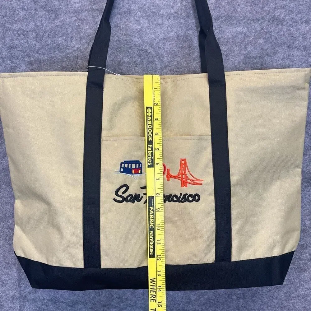 NWT San Francisco Skyline Tote Bag Unisex Large‎ Cream Black Embroidered Lanza